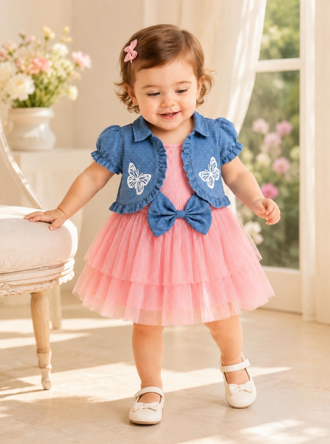Baby Girl Outfit Butterfly Denim Jacket and Tulle Tutu Dress Summer Party Outfit Todder Girl Clothes