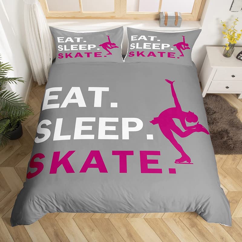 Double Size Skate Duvet Cover Boys Girls Skating Sports Bedding Set For Kids Women Men Ultra Soft Skate Lover Comforter Cover Set Gray Purple Bedspread Cover Bedclothes Zipper — image 1