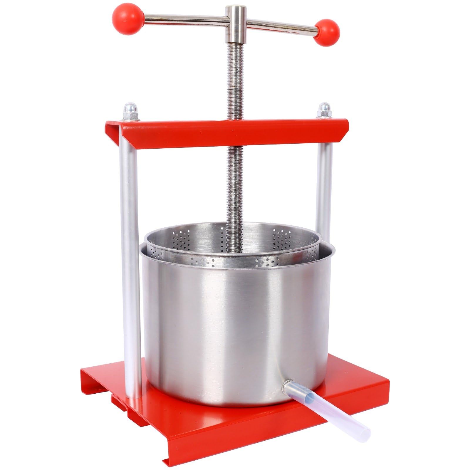 FRITHJILL Large Capacity Manual Fruit Press: 0.8 Gallon Stainless Steel Juicer for Homemade Wine, Cheese, and Olive Oil Making, Red