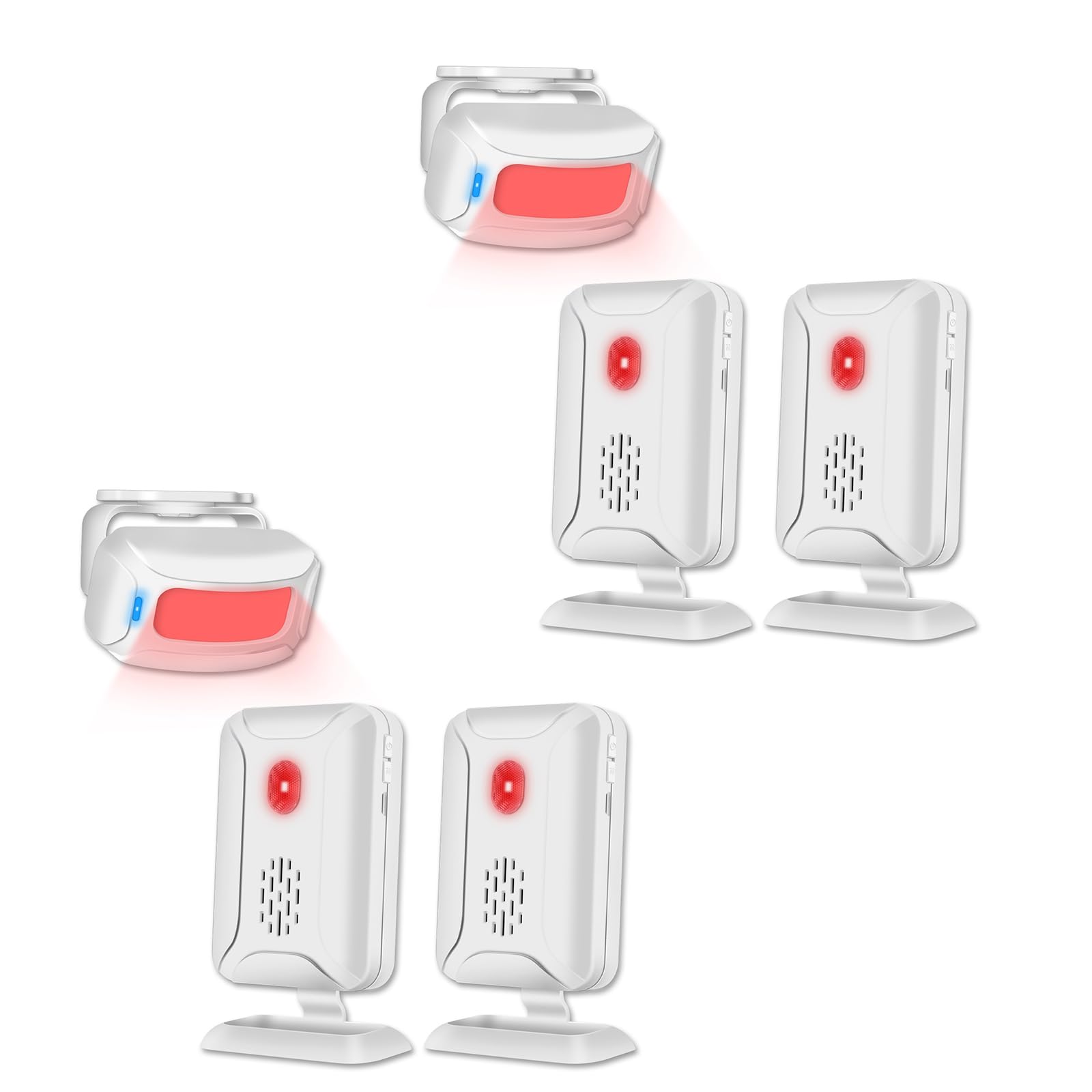 GREENCYCLE Motion Sensor Alarm, Wireless PIR Motion Sensor Detector Security Alarm Chime, Shop Store Office Home Front Door Entry Welcome Doorbell, Inside Door Bell Chime (4 Receiver 2 PIR Detector)