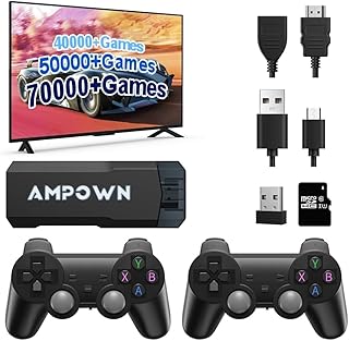 Retro Games Console With Dual 2.4g Wireless Controllers, Built-In Card 40000+ Games Game Stick, Plug And Play Retro Game Stick Support 40+ Simulators, 4K HD Output For TV-64G