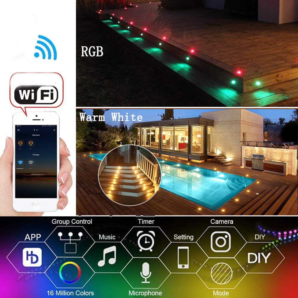 Lot de 30 Wifi RGBWW(RGB+Blanc Chaud) Spot Encastrable Exterieur Dimmable Spot led Extérieur Encastrable Fonctionne avec Alexa, téléphone intelligent Ø31mm 0.6W IP67 - 3