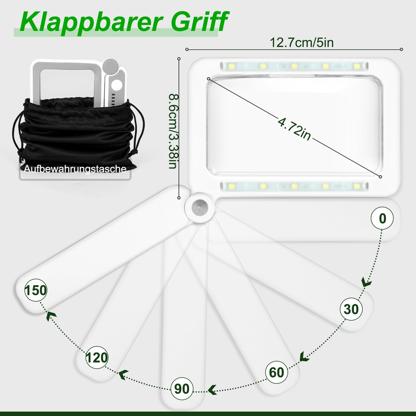 Wiederaufladbares 6-faches Vergrößerungsglas zum Lesen - Handliches Seitenvergrößerungsglas mit Licht für Sehbehinderte Senioren - Leichtgewichtige LED-Lupe zum Lesen/Zeitungen/Kleingedrucktem