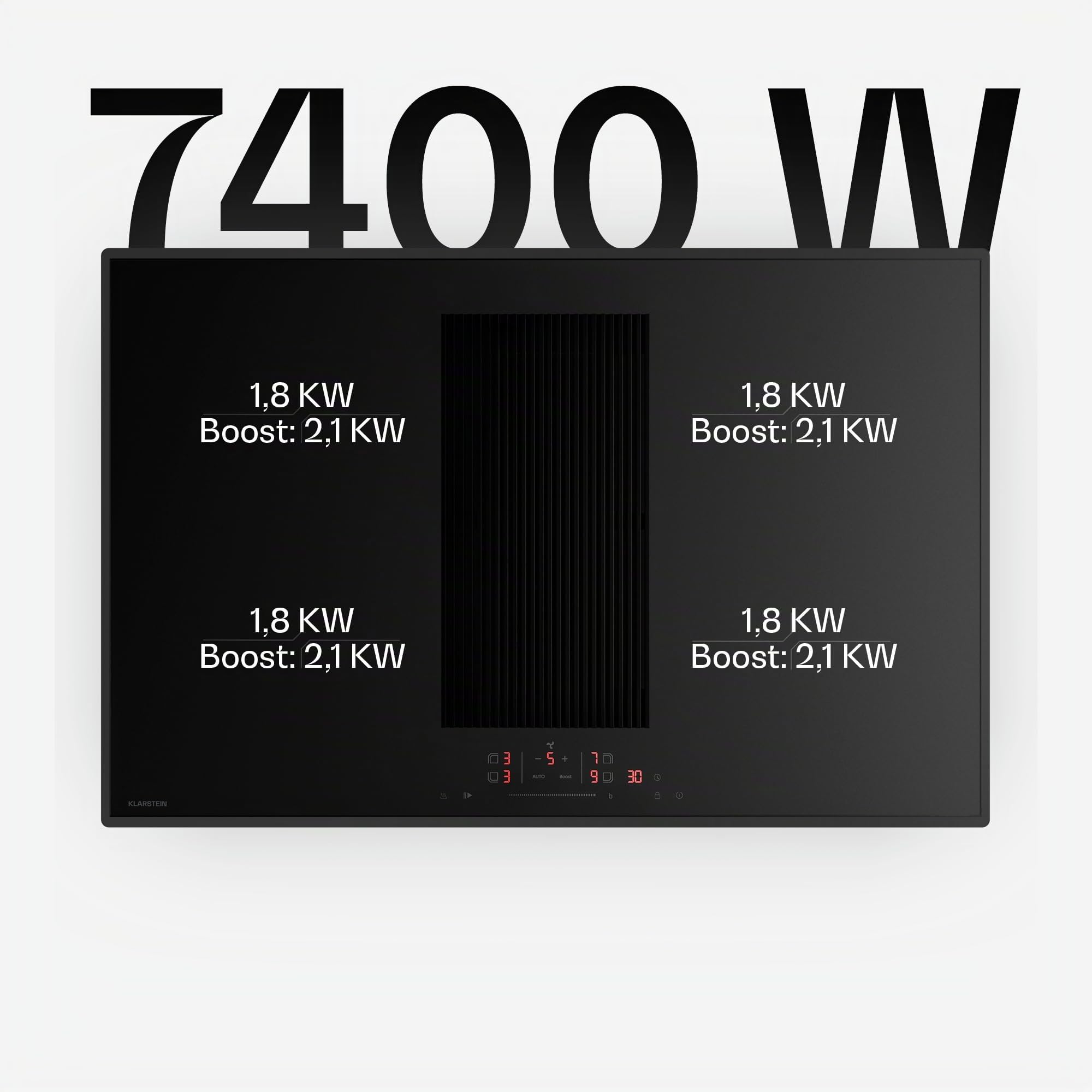 Klarstein Velaire Placa de Inducción con Extractor Integrado - 80cm, 4 Zonas, 8400W Boost, Control Táctil, Temporizador, Bloqueo Infantil, Vidrio Negro, Placa Inducción con Campana Integrada