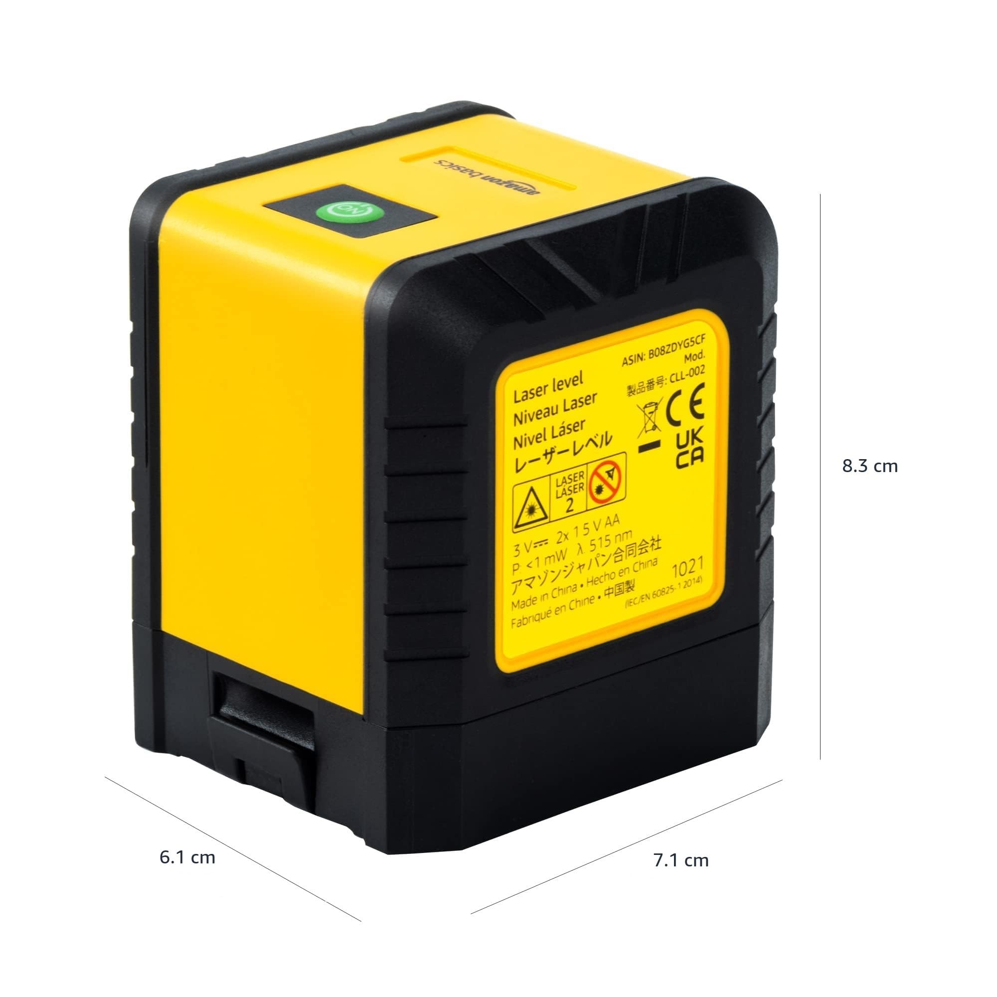 Amazon Basics Autonivelador láser de clase II, horizontal/vertical, Láser de 18 metros, Color Amarillo Y Negro