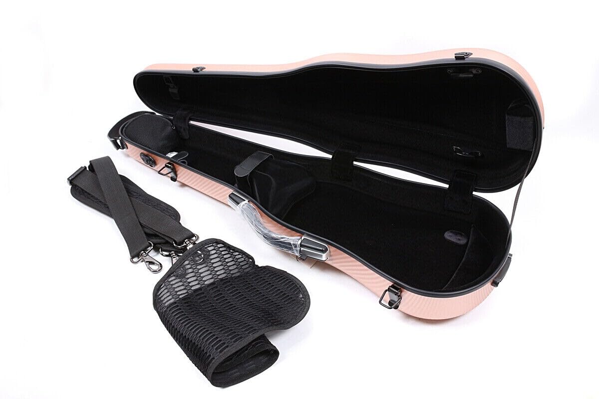 4/4 Violinenkoffer in voller Größe, Kohlefaser, leicht, bunt, mit starkem Gurt, Violinentasche (Roségold)