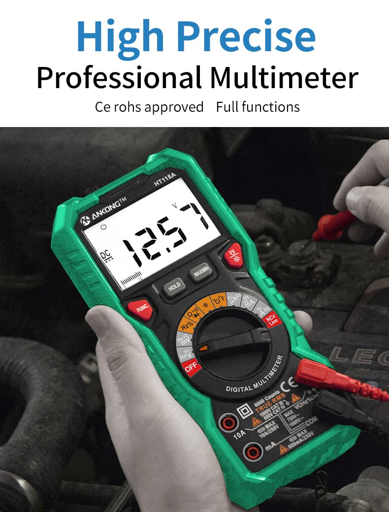 TRMS Digital Multimeter - Fast Accurate Voltage Current Resistance Diodes & Continuity Measurements - 6000 Counts, Auto-Ranging - Ideal for Automotive & Overhead Lines - Includes Duty-Cycle Cap