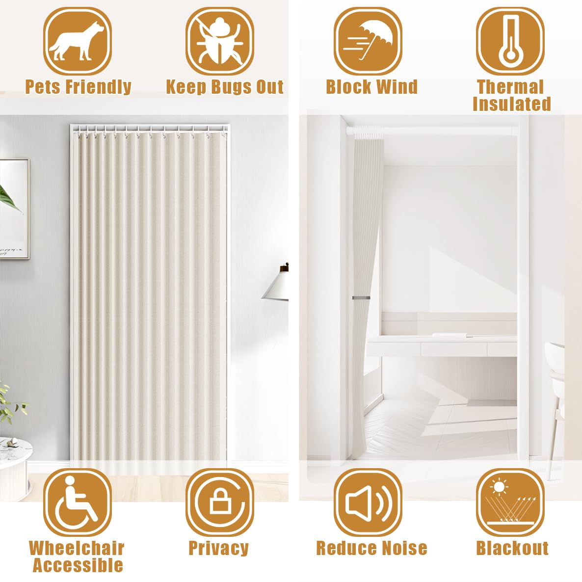 Cortina Cortina Aislante Termica Magnética Plegable, Cortinas Opaca Invisibles para Puertas de Entrada, Sala de Estar, Armarios y Dormitorios, 220 g/m², Beige, 100x220cm