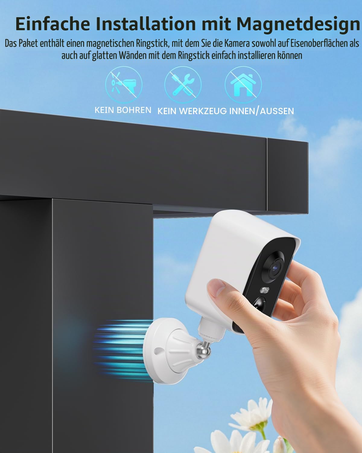 fanxiang 2K Magnetisch Überwachungskamera Aussen Akku, mit Solarpanel Kameraüberwachung Aussen WLAN, PIR Personenerkennung Tracking Bewegungserkennung Alarm, mit 64GB SD Karter, Spotlight, IP65