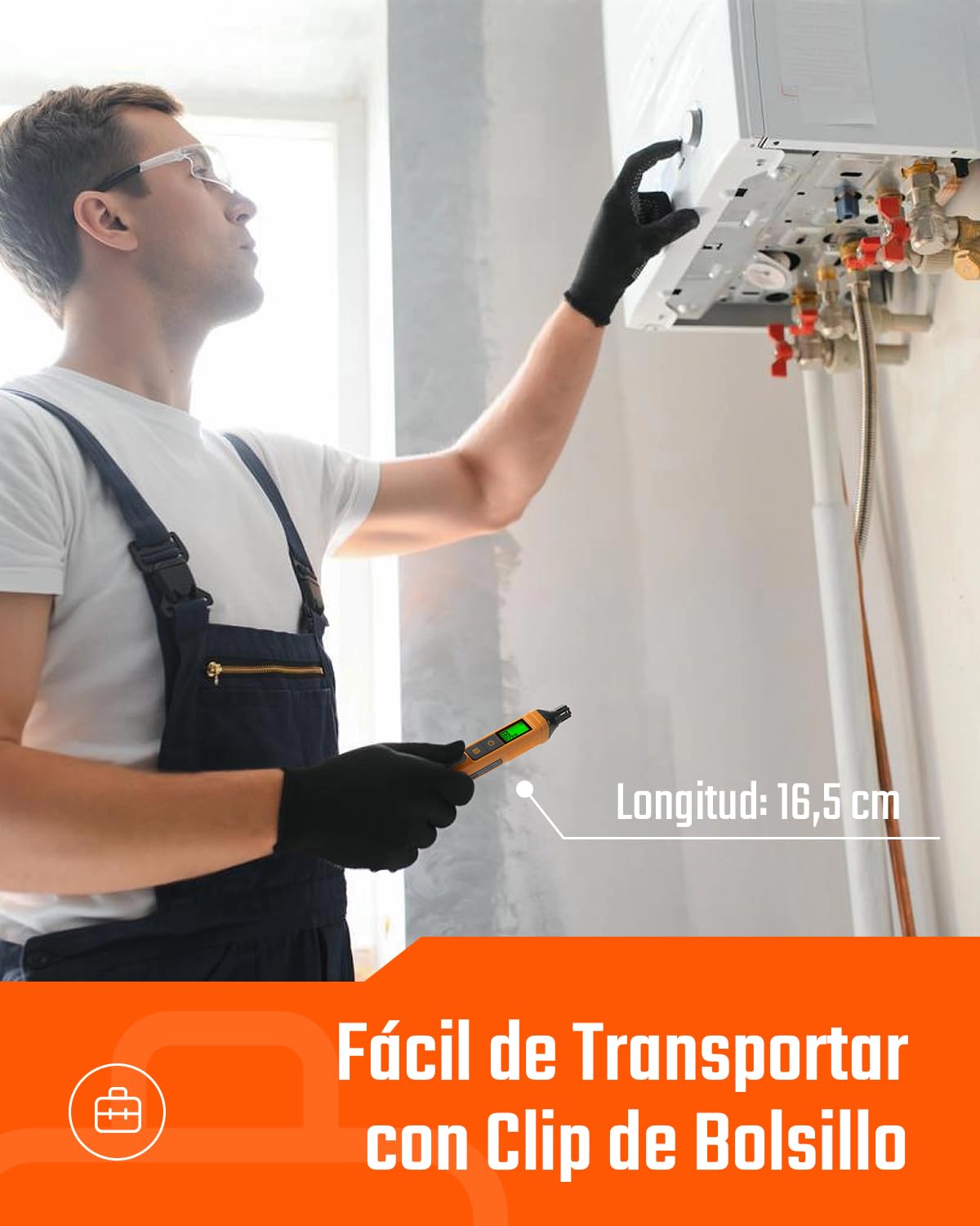 Detector de Gas TopTes PT205, Detector Fugas Gas Natural con Alarma Sonora y Visual, Detector Gas de Propano, Metano, Butano y Gas Combustible con%LEL, para Hogar y Caravana (Incluye 2 Pilas)-Naranja