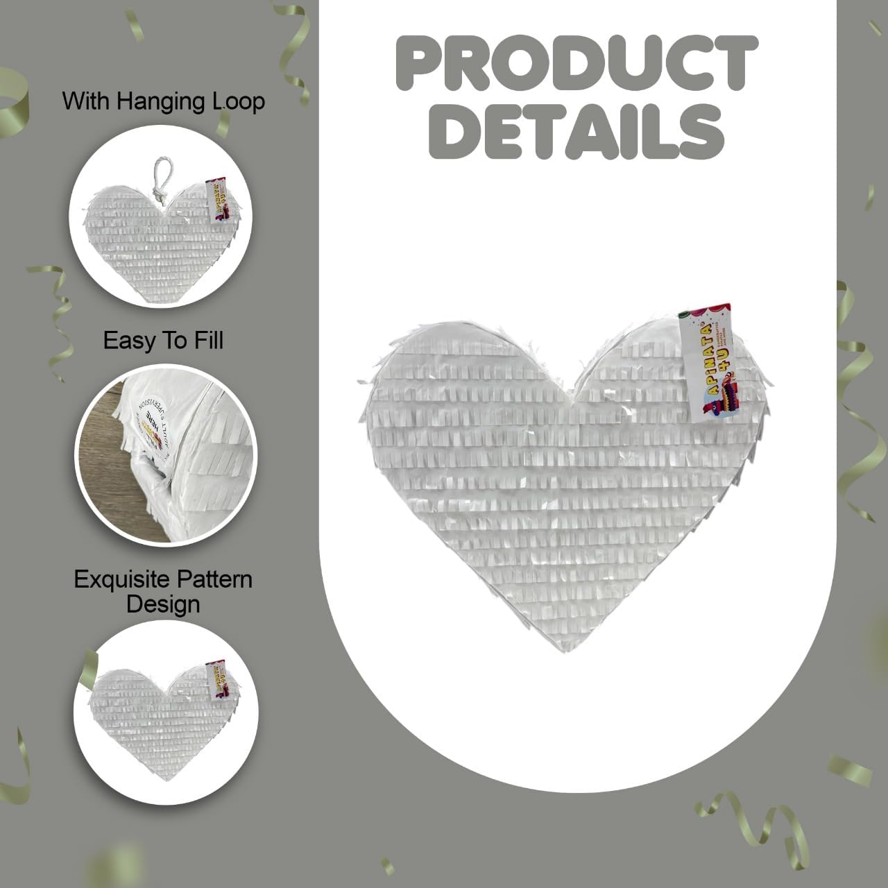 White Heart Pinata 17" Wedding Decoration Bridal Shower Party Heart Shaped Pinata Bride To Be Photo Prop
