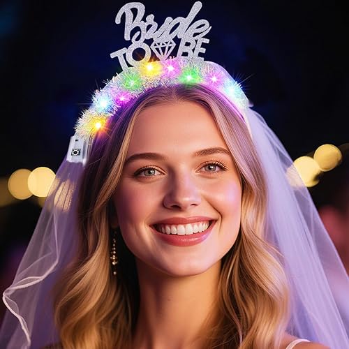 Miniatura 6 de Light Up Bride to Be Veil Headband Led White Headbands Bridal Short Veils Headpiece Tulle Bachelorette Party Hair Accessories for Women and Girls