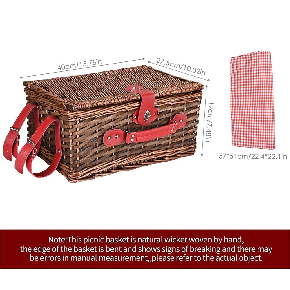 Handgefertigter Picknickkorb, Weidenkorb, Camping-Picknickkorb-Set für 4 Personen, mit wasserdichter Decke, Messer, Gabel, Picknicks im Freien