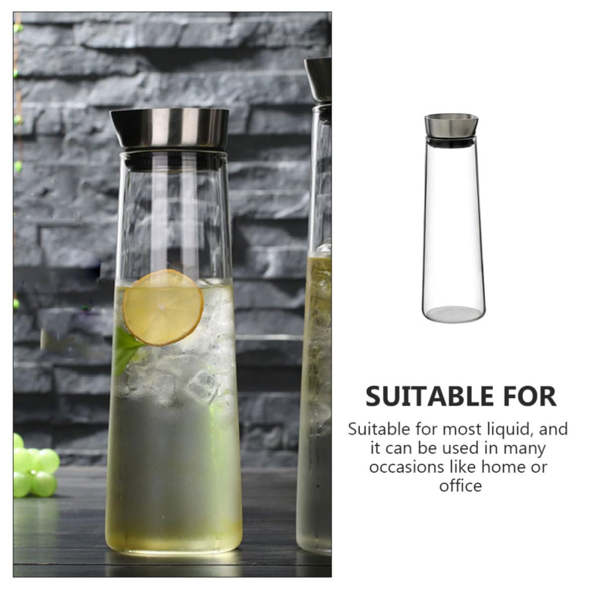 Jarra de Vidrio de Borosilicato Tapa de Acero Inoxidable 1l para Agua Fría Capacidad Grande y Diseño Elegante para Uso en Reuniones y Sala