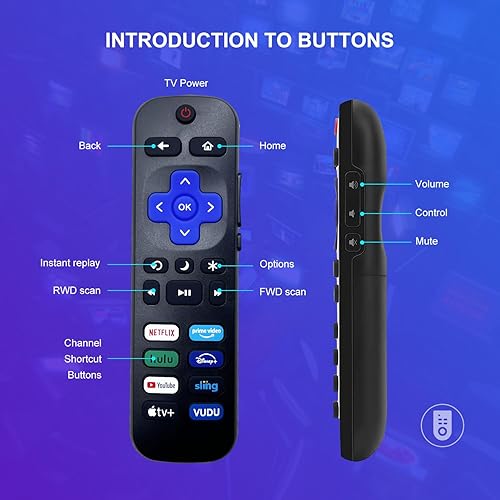 Miniatura 6 de Paquete de 2 Reemplazo de control remoto para Roku TV universal compatible con TCLHisenseElementInsigniaJVCOnnPhilipsRCASharp (no para R-ku Stick o