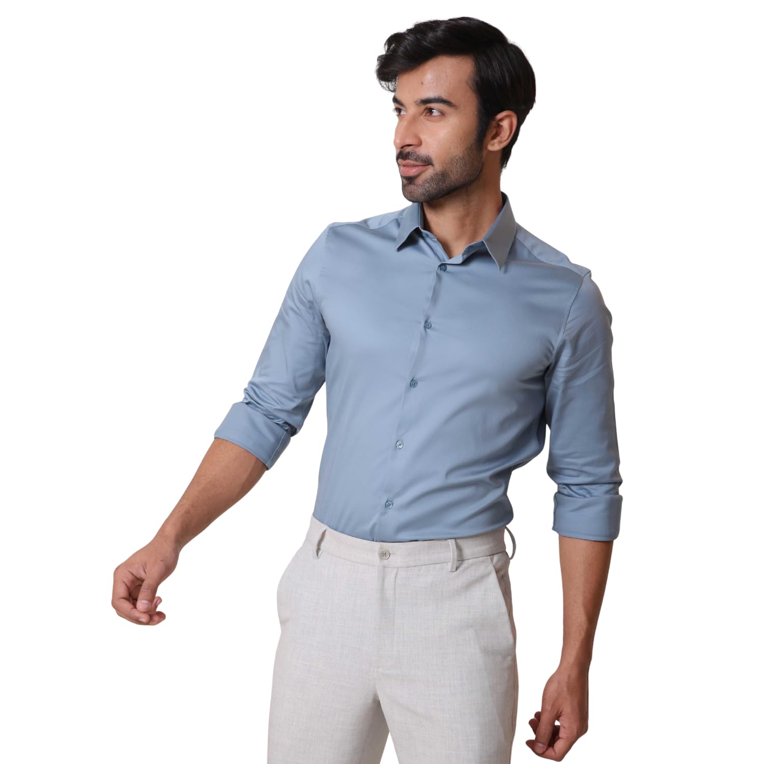 Men's Slim Fit Solid Spread Collar Cotton Satin Evening Shirt | Stylish Men's Wear Shirt for Office or Party