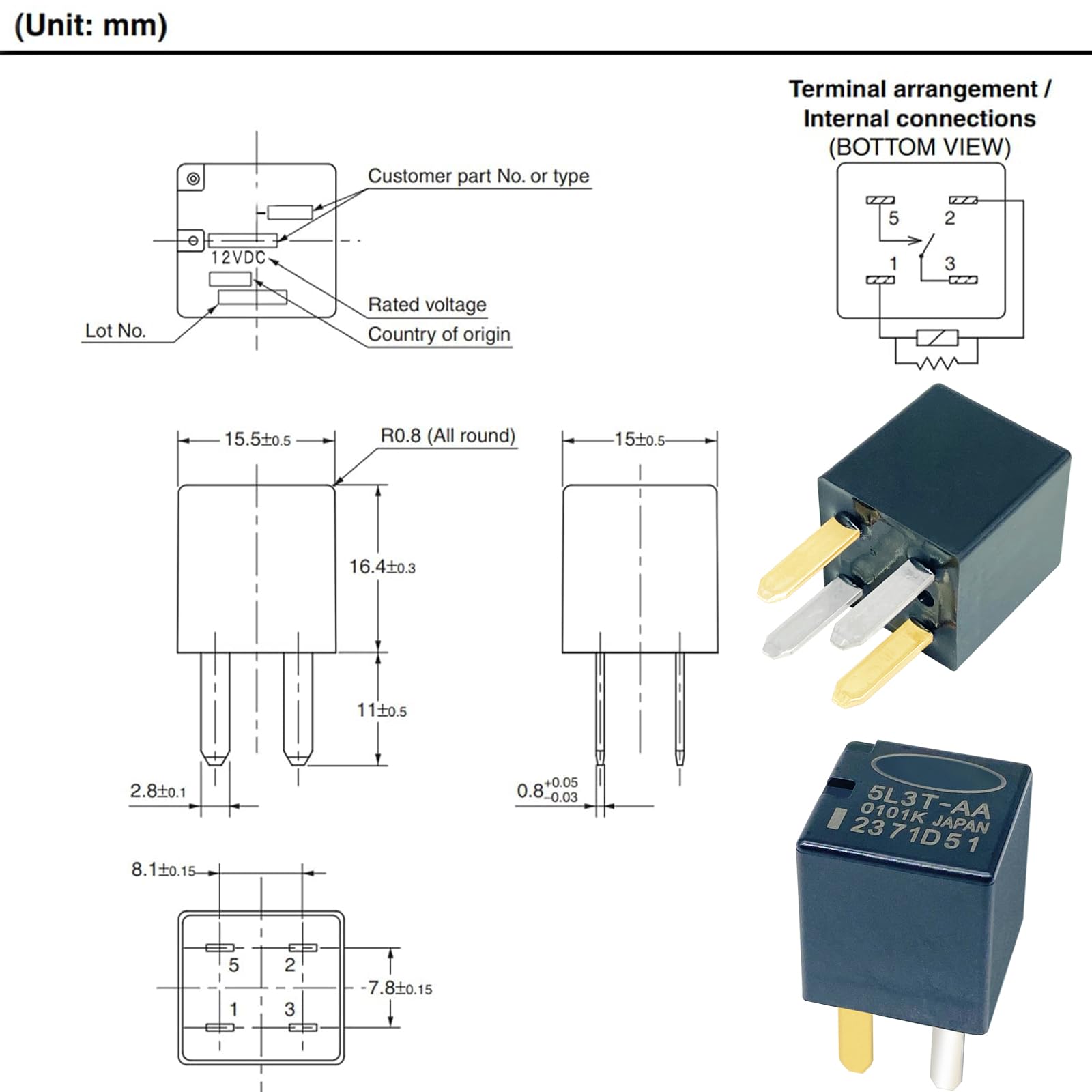 5PCS Rel&egrave; 12V 4PIN 5L3T-AA &ndash; Rel&egrave; Auto Nuovo, Generico, 4 Pin