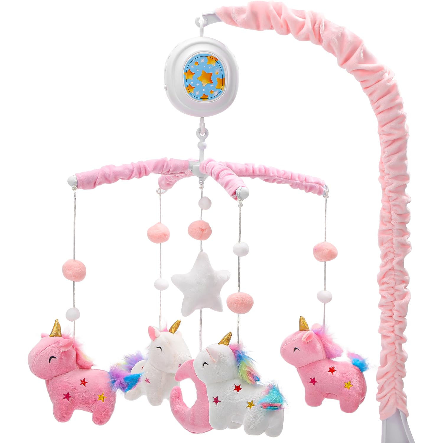 Baby Mobile Babybett, Mobile Baby mit 100+ Musik und Projektion, Baby Mobiles elektrisch für Bett, Perfekte Geschenk Für Mädchen(Einhorn)