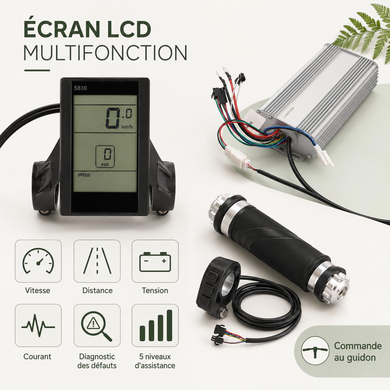 Kit de conversion pour vélo électrique 1500 W, kit de vélo électrique 20 pouces avec contrôleur, écran LCD et poignée, kit de conversion pour roue arrière de vélo électrique 520 tr/min
