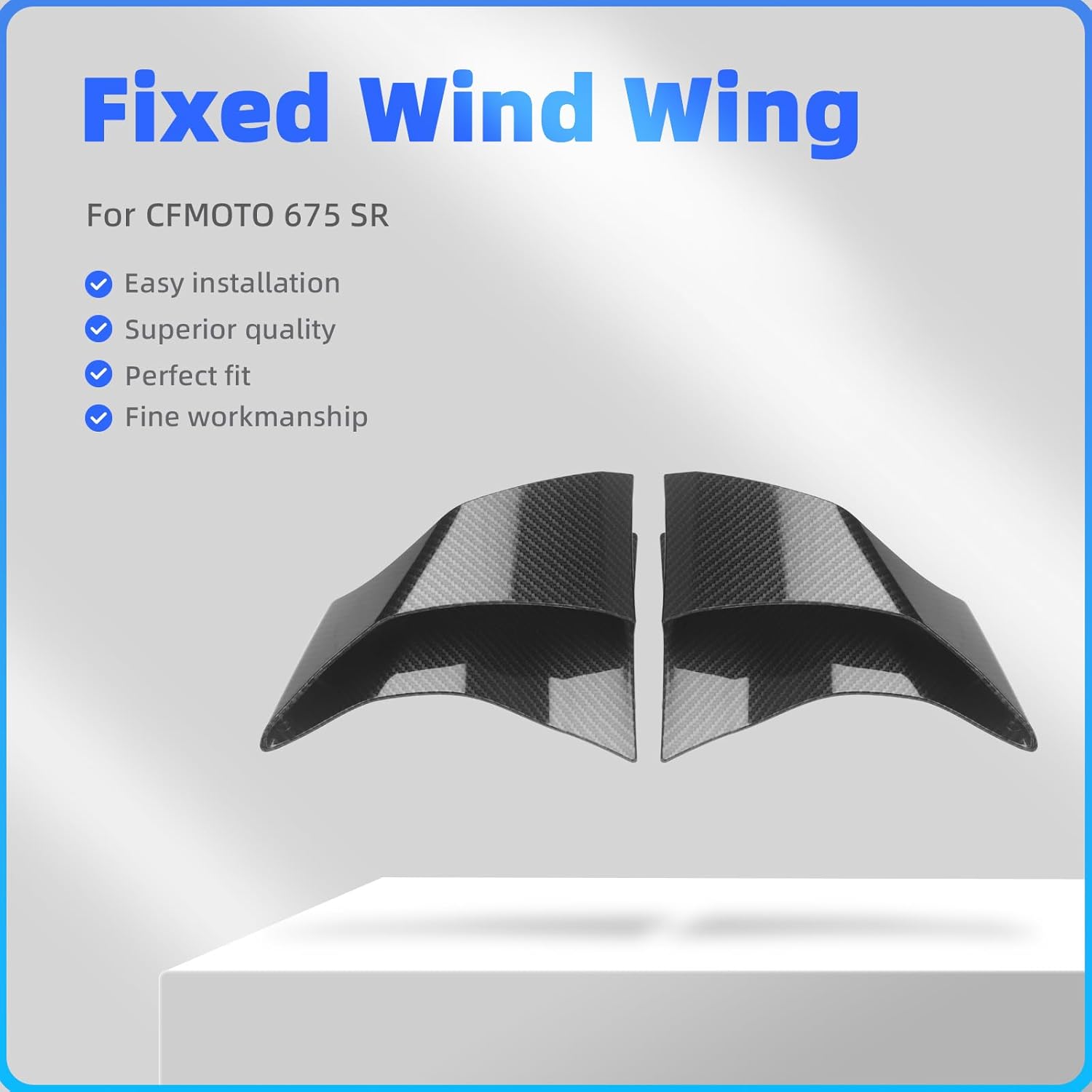 for CF Moto 675SS 675SR 675SR-R 2024 2025 Motorcycle Front Winglets Side Spoiler Wing, Aerodynamic Fairing Wings Fins, Black ABS, 2 Pieces (Carbon Fiber Texture, Winglets)