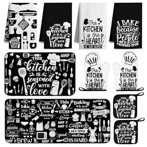 10 PCS Farmhouse Kitchen Decor Sets 4 Black White Kitchen