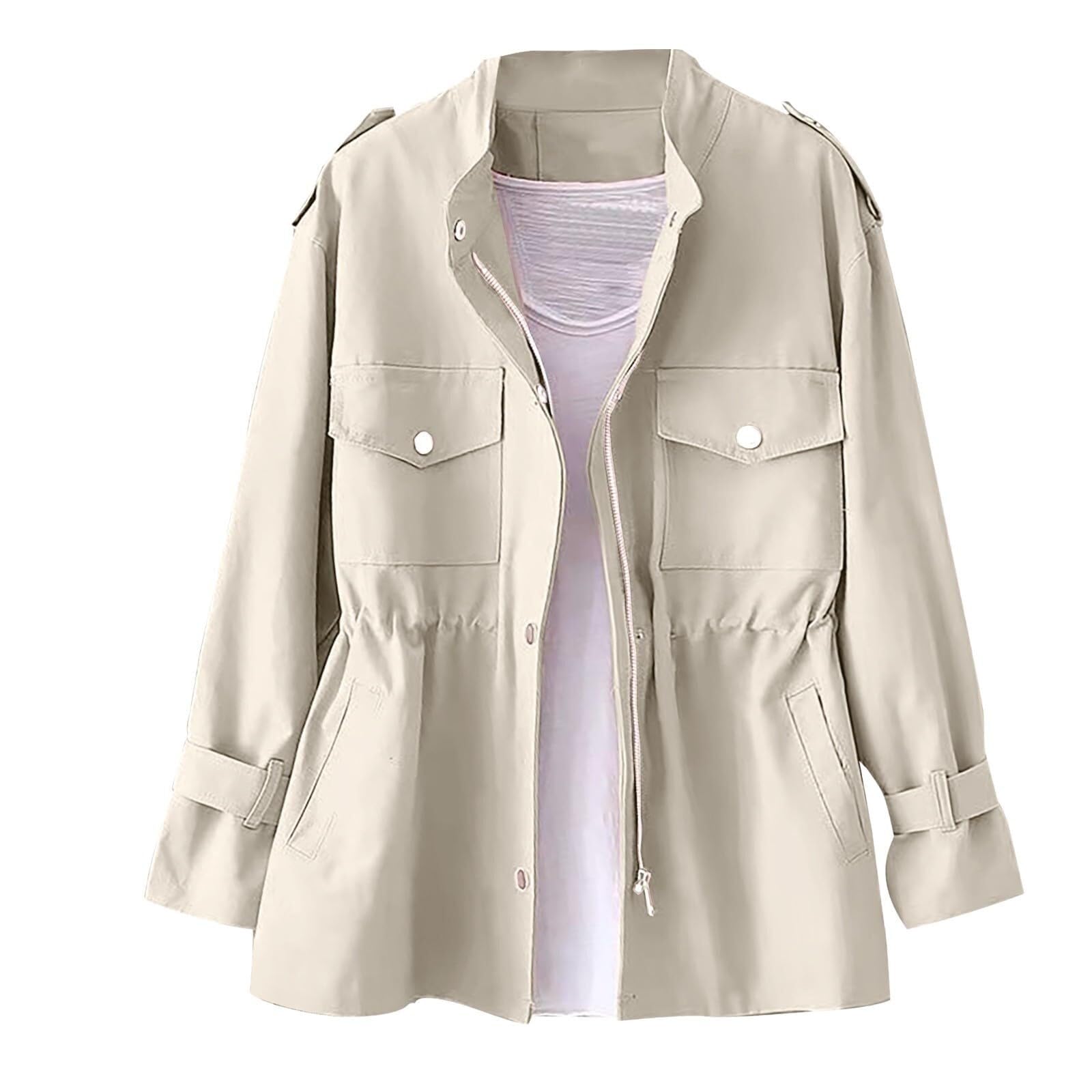Lockenstab Unisex White Women's Transition Jackets Women's Fashionable Waistband Zip Round Collar Casual Outerwear Transition Jackets Women's Sweat Jacket Women's Jacket Women's Sweat Jacket(,Xl)