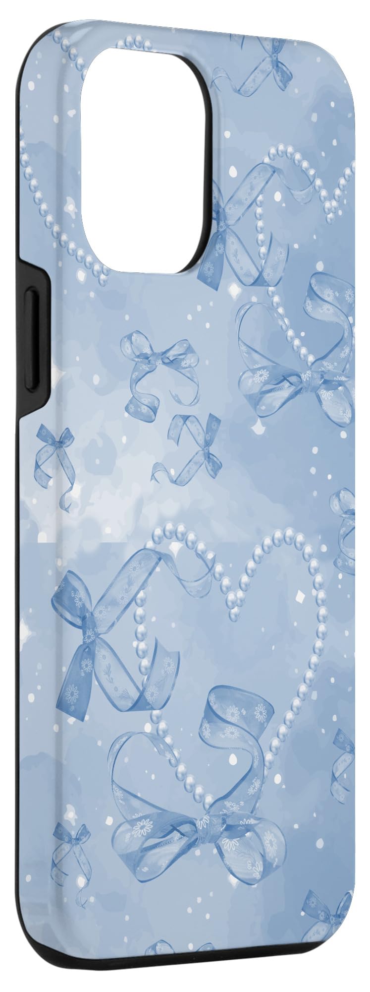 Blue Romantic Coquette Aesthetic Pearl Print Image & Bows Case for iPhone 12 Pro Max - Image 3