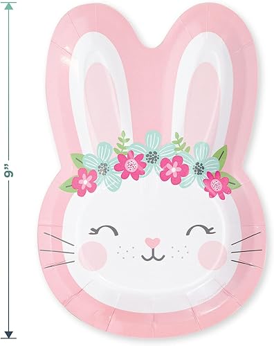 Miniatura 3 de Suministros para fiesta de cumpleaños  Platos con forma de conejito floral rosa y bohemio, servilletas y tenedores para niñas primer cumpleaños y