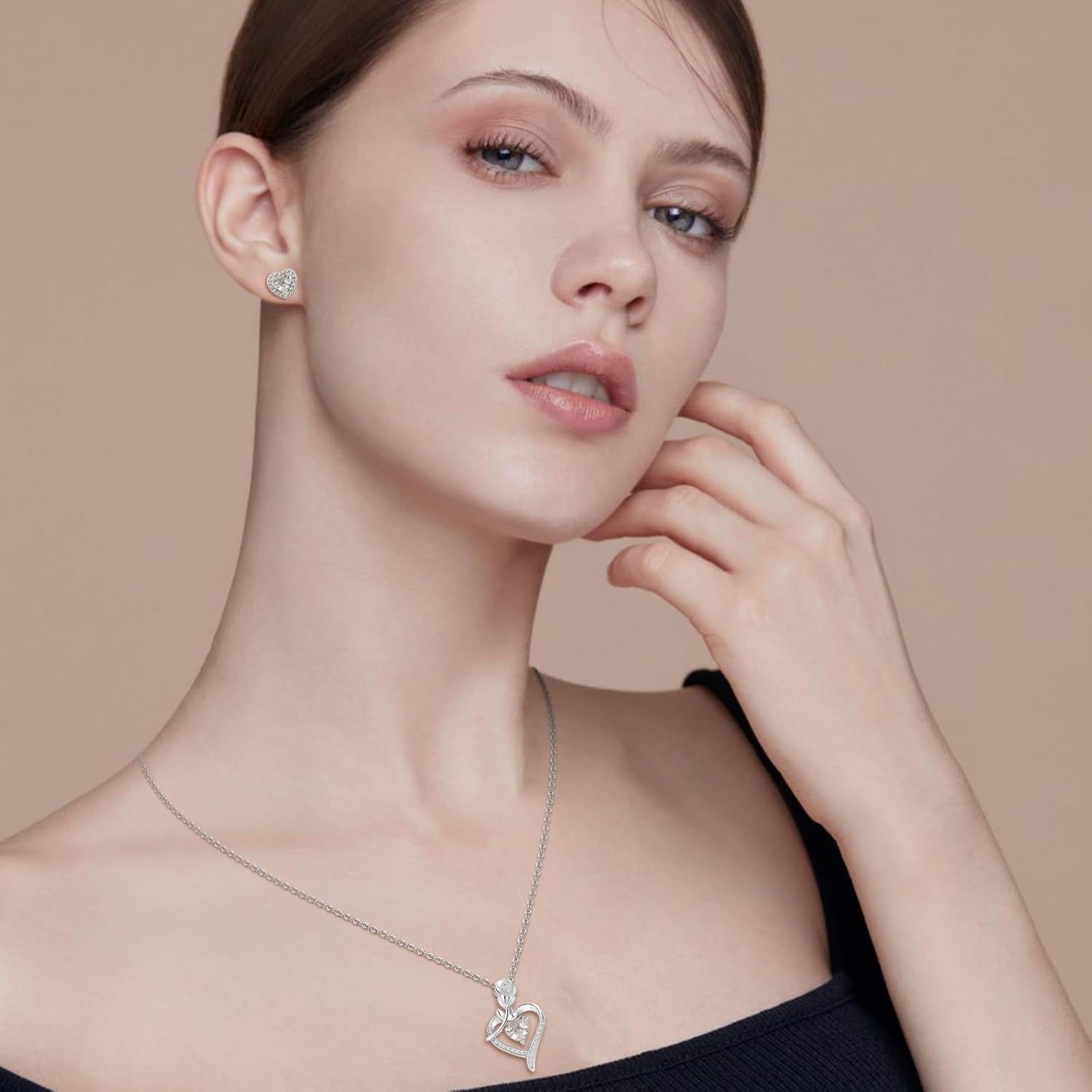 Butterfly Jewelry Set for Women, White Gold Tone Necklace and Stud Earrings Set with Cubic Zirconia, Hypoallergenic Wedding Jewellery Set Costume Jewelry - Image 6