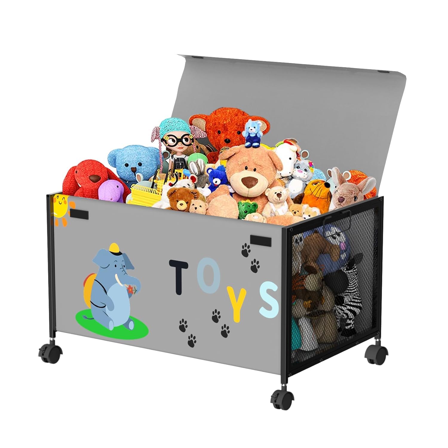 T-LOVENDO.ES Caja de juguetes para niños, baúl de almacenamiento, con ruedas de 360°, cajón de juguetes con tapa para niños, niñas, peluches, ropa, dormitorio, sala de estar, de juegos, 70L