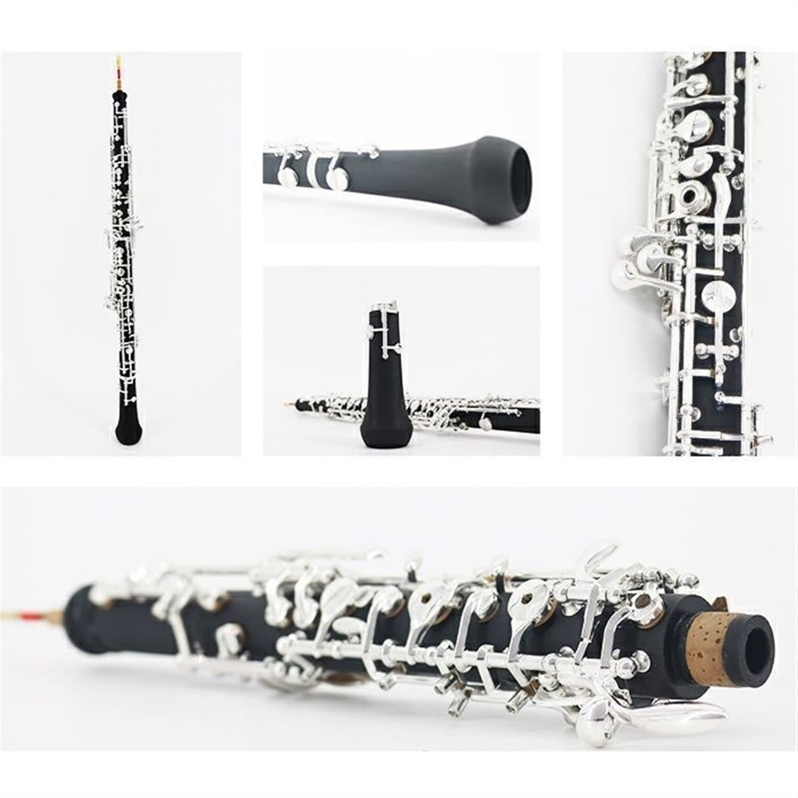 Oboe Strumento A Fiato in Legno Bachelite/Ebano Argentato Oboe Semiautomatico Argentato in Chiave di Do (Color : Ebony)