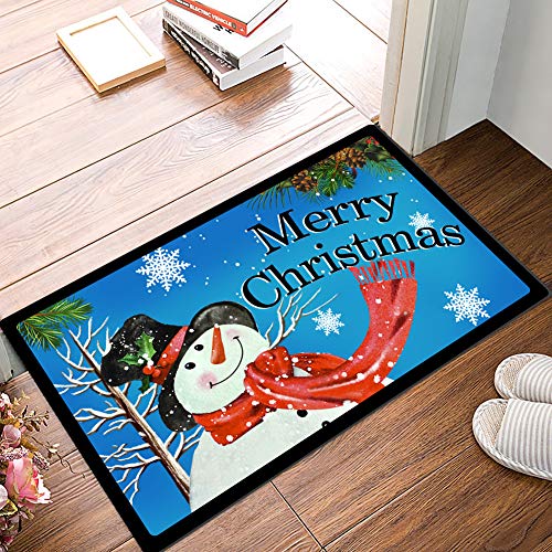 Merry-Christmas-Doormat-Snowman-Holiday-Door-Mats-Decorative-Welcome-Mat-Outdoor-Indoor-Entrance-Front-Door-Winter-Seasonal-Floor-Mats-Xmas-Entryway-Rugs-Non-Slip-173X29-InchesBlue Merry Christmas Doormat Snowman Holiday Door Mats Decorative Welcome Mat Outdoor Indoor Entrance Front Door Winter Seasonal Floor Mats Xmas Entryway Rugs Non Slip 173X29 InchesBlue