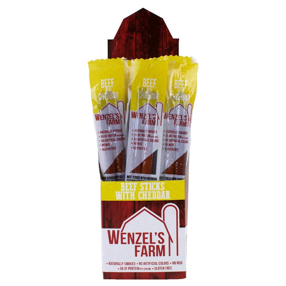 Wenzel's FarmBeef with Cheddar Sticks │Snack Sticks │ Flavorful, Naturally Smoked │ High Protein, Low Carb │ No MSG, Fillers, Binders, Artificial Colors │ Gluten Free | 32 sticks (16 packs of 2)