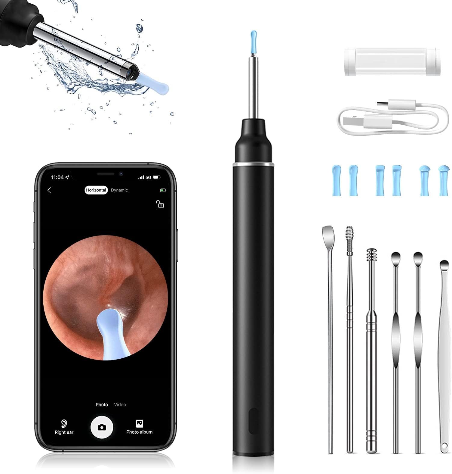 Jkevow Ear Camera Ear Wax Removal Kit,Earwax Remover Tool with 8 Pcs Ear Set,1080P FHD Wireless Ear Otoscope with LED Lights,Ear Cleaner for iPhone,iPad & Android Smart Phones