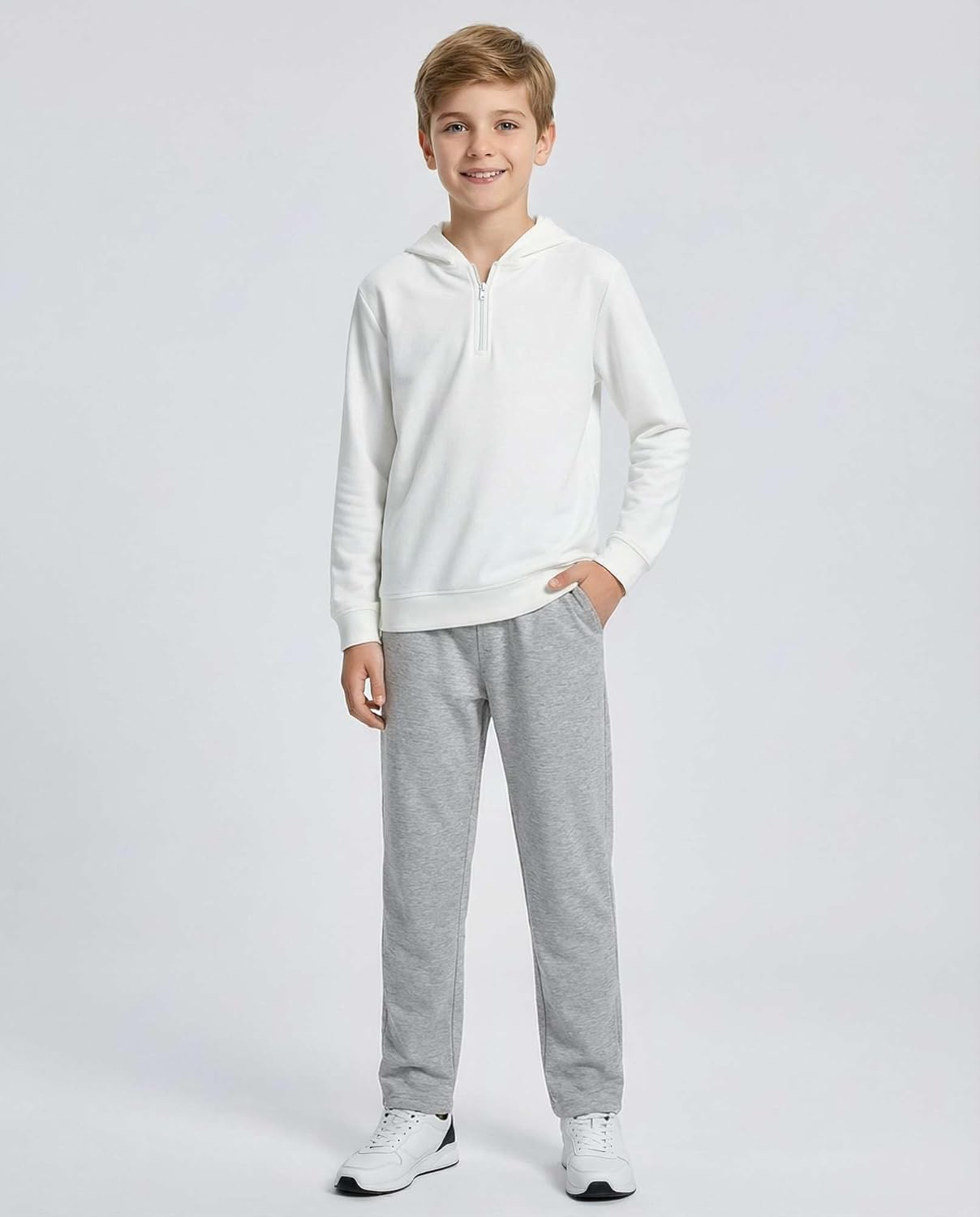 Real Essentials 3 Pack: Boys' French Terry Open Bottom Sweatpants Sweats for School Kids Teens with Pockets (Size 4-18) - Image 3