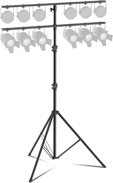 DJ Lights Stand with 2 T-Bar, Heavy Duty DJ Stand for 12 Lights, Portable Par Can Tripod Stage Light Stand 10ft Adjustable Height 81-144 Inch, DJ Lighting T Bar Suitable for Stages, Bar, Party