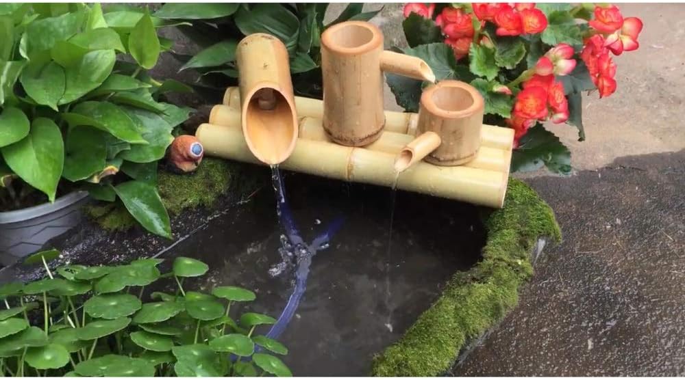 Bamboo Garden Fountain Zen Bamboo Fountain with Pump Multipurpose Indoor/Outdoor Fountain (Length 50cm) (Length 40cm) (Length 30cm)