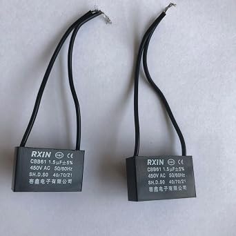 CompStudio 2Pcs 1.5UF 450V AC CBB61 Ceiling Fan Capacitor 2 Wire 50/60Hz