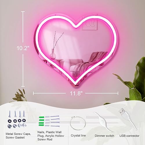 Miniatura 2 de Letreros de neón con forma de corazón rosa para decoración de pared, luces LED de neón regulables alimentadas por USB para habitación, boda,