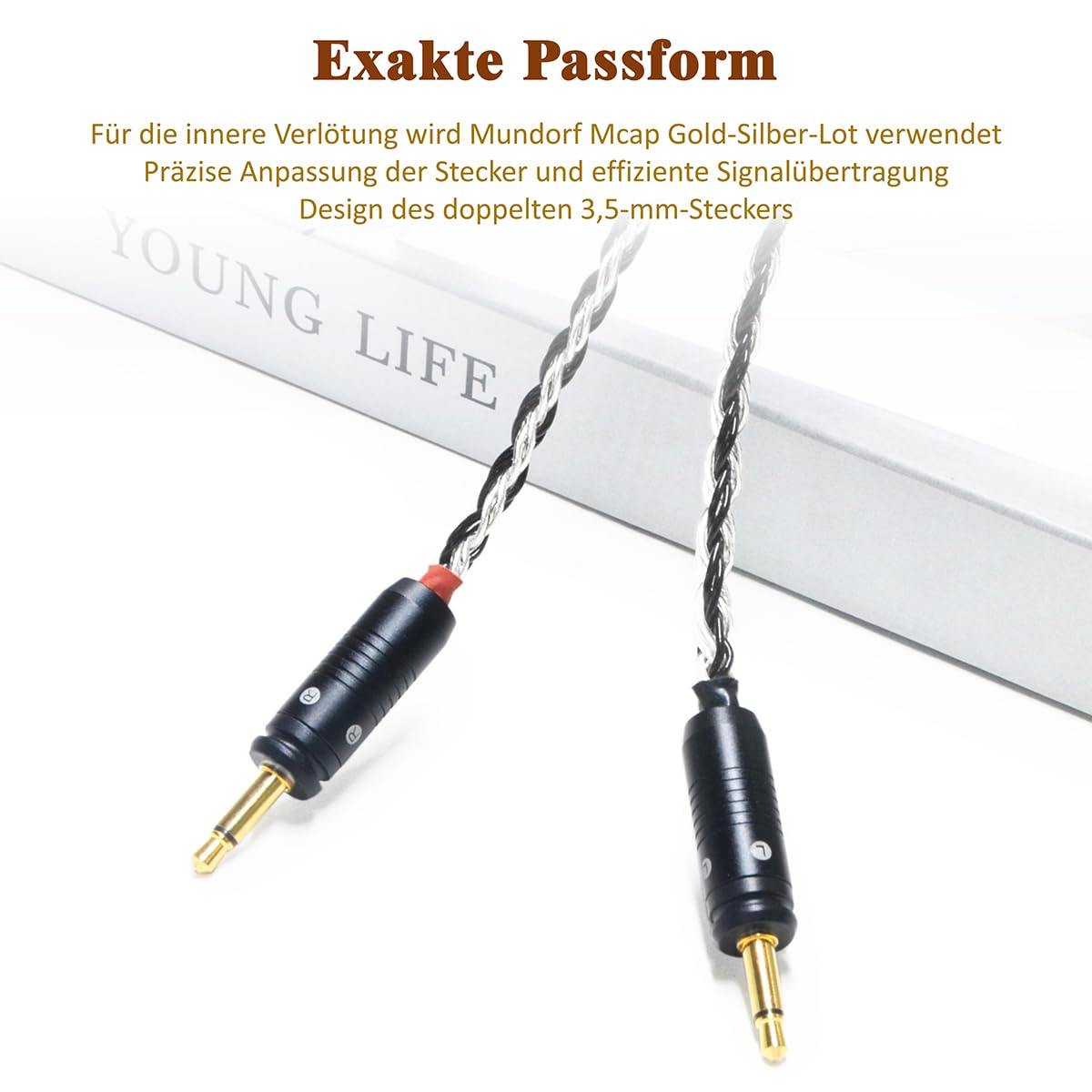GUCraftsman Kompatibel mit Focal Elegia, Clear, Stellia, Elear, Celestee, Radiance, Clear MG – 16-adriges Kopfhörer-Upgrade-Kabel in 7N Einkristall-Silber/Kupfer-Mischverflechtung (6,35 mm Stecker)