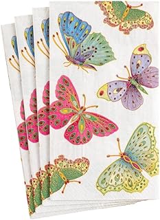Caspari Jeweled Butterflies Paper Guest Towel Napkins in Pearl - Two Packs of 15