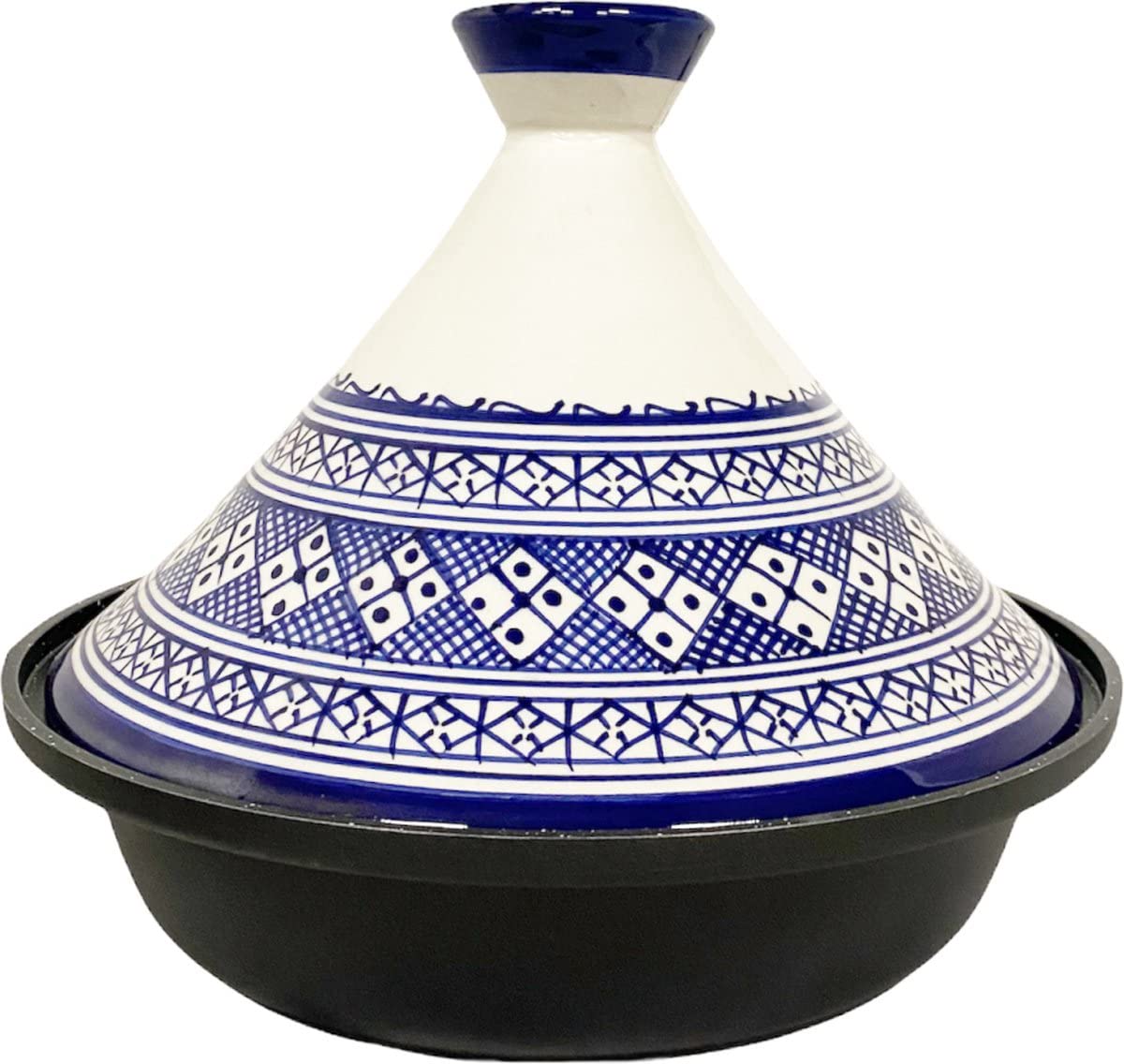 Tajine Fes Ø30cm - Induktion - Handarbeit bunte Keramik - Weiß/Blau