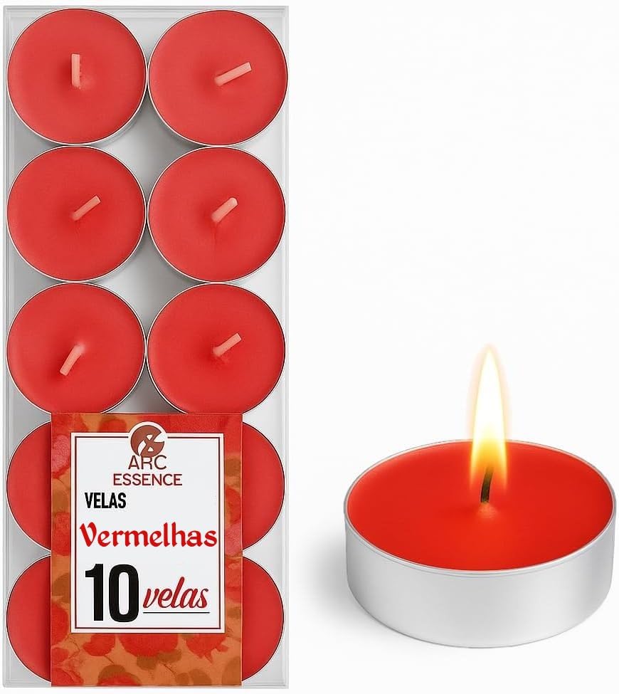 Kit 10 Velas Rechaud Vermelhas, Elegantes e Decorativas, Ideal para Jantares Românticos, Festas, Casamentos (Vermelhas)