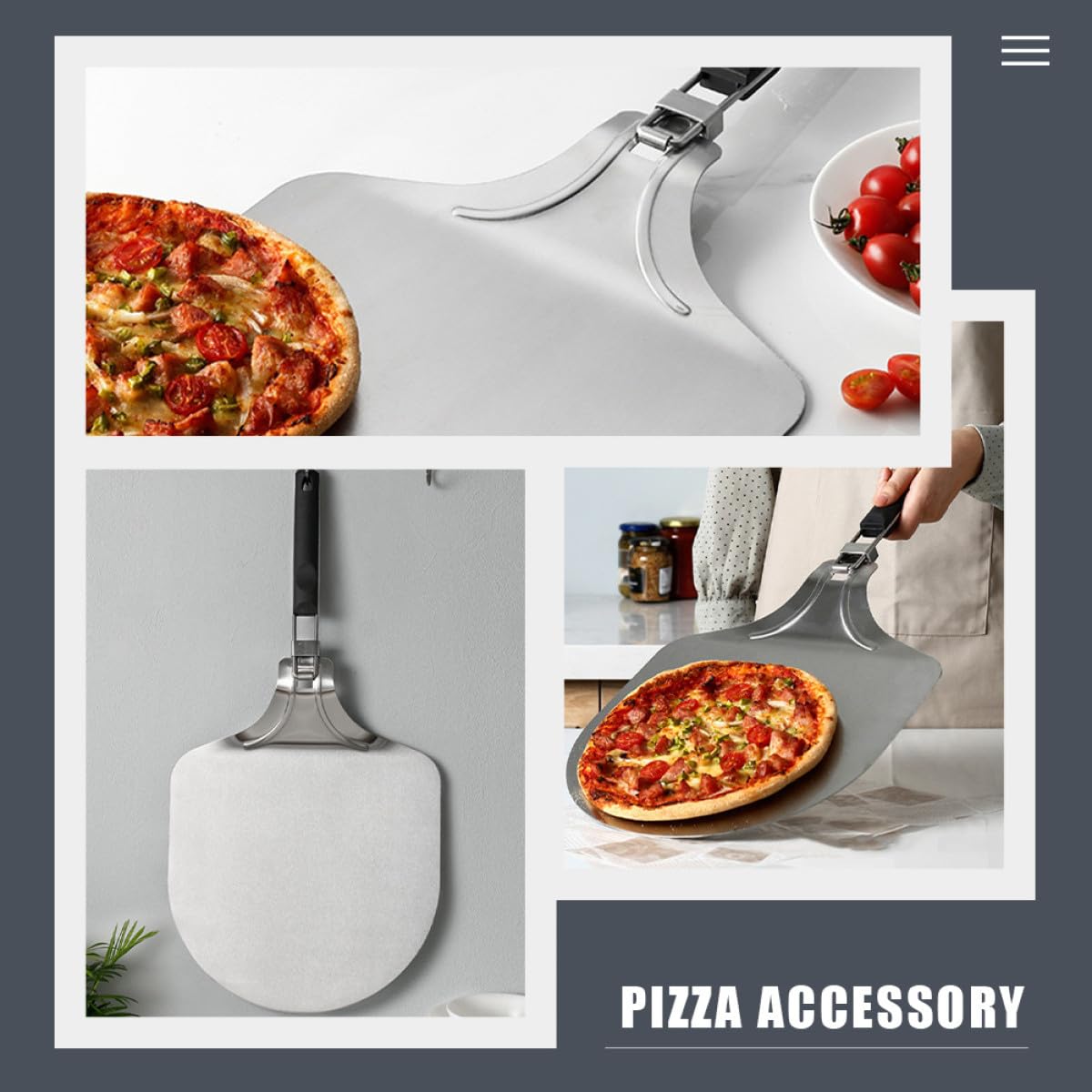 Alasum Pala Design e da Pizza in per Inossidabile Pieghevole Acciaio 12 Pollici Ergonomico Antiruggine, Utensile da Cucina Casa e Pizzeria