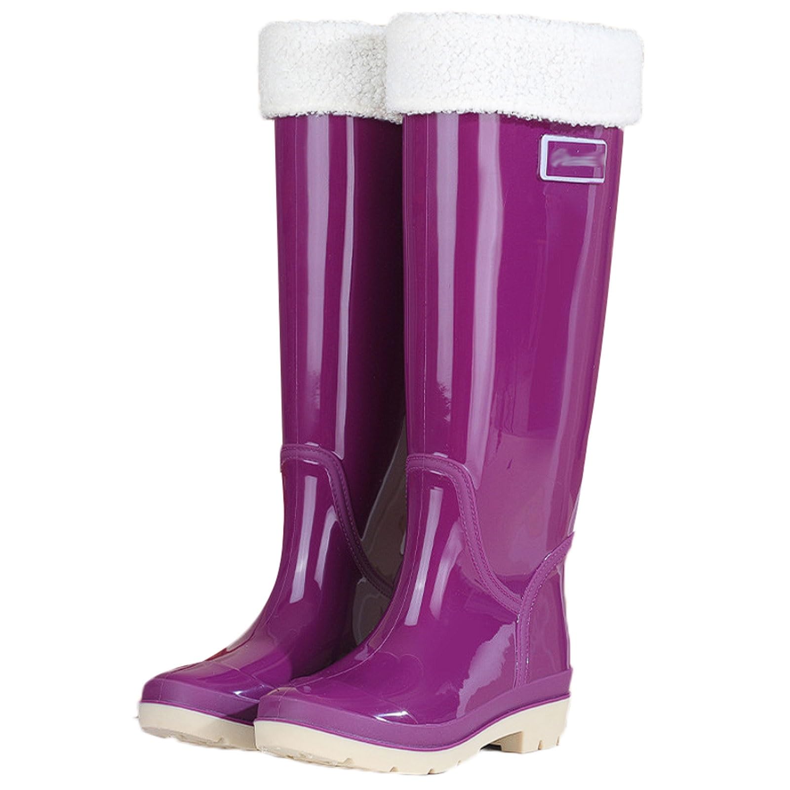 Stivali da Pioggia Alti da Donna, Impermeabili, Antiscivolo, Stivali da Giardino in PVC da 42,5 cm con Fodera in Rete, Suola con battistrada for Pneumatici Stivali da Pioggia(Lila,37 EU)