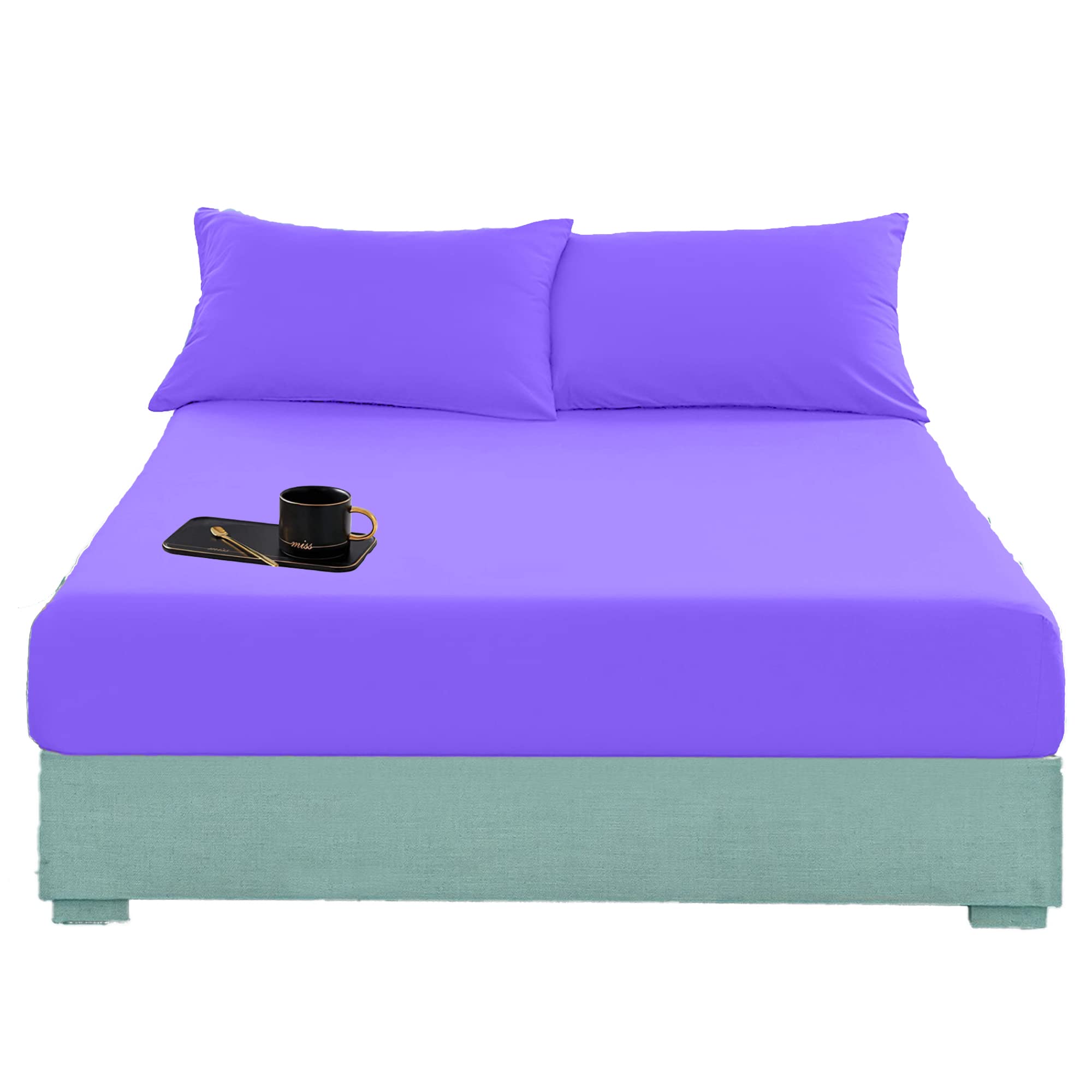 EXQUIZIT HOME® Fitted Bed Sheet Flannelette 100% Brushed Cotton Thermal Soft Plain Dyed Fitted Bed Sheet (Lilac Double 137cm x 190cm)