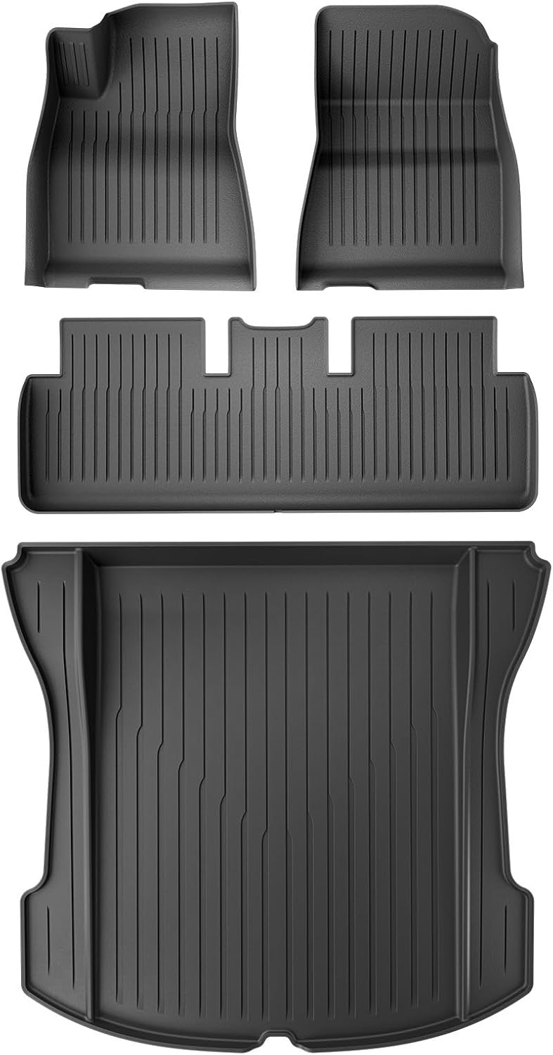 Car Floor Liner & Cargo Mats Fit for 3 2021 2022 2023, TPE Durable Odorless Anti-Slip Front & Rear Auto Floor Liners Full Sets 6Pcs All Weather Heavy Duty Black