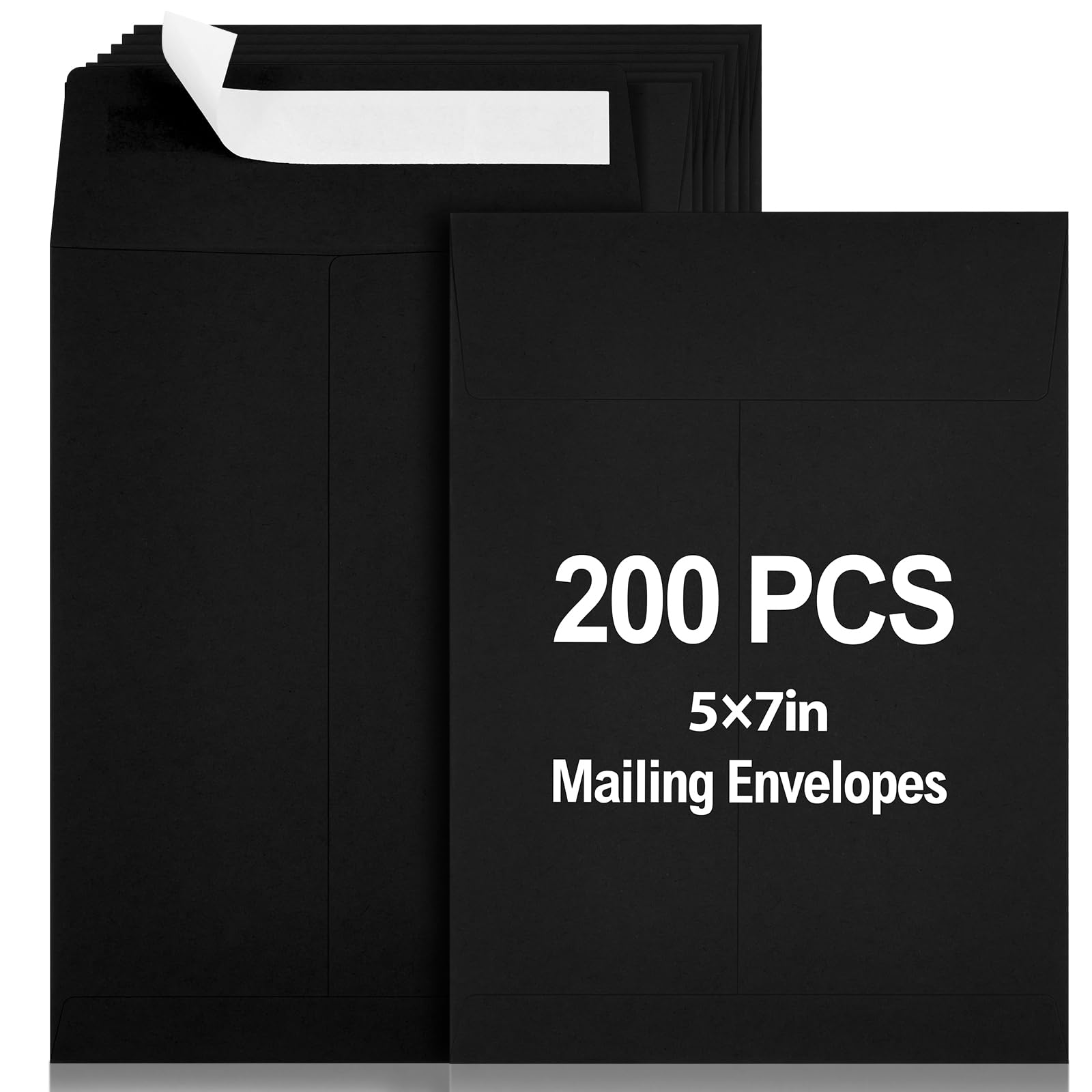 200 Pcs 5 x 7 Inch Black Manila Envelopes with Peel &amp; Seal Closure, Small Self Adhesive Kraft Catalog Envelopes Open End Bulk for Mailing, Storing, Invitations, Greeting Cards, School Office Business