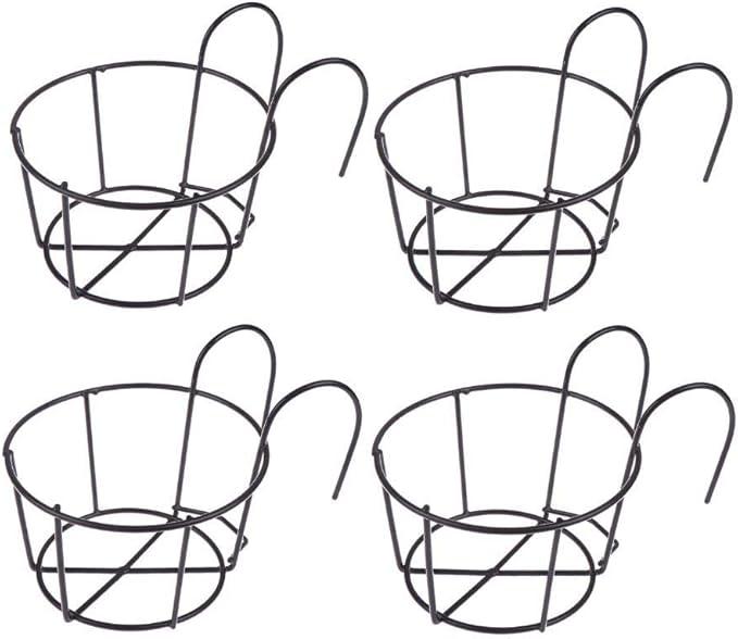 4 Pack Hanging Railing Planters Flower Pot Holders Plant Iron Racks Fence Metal