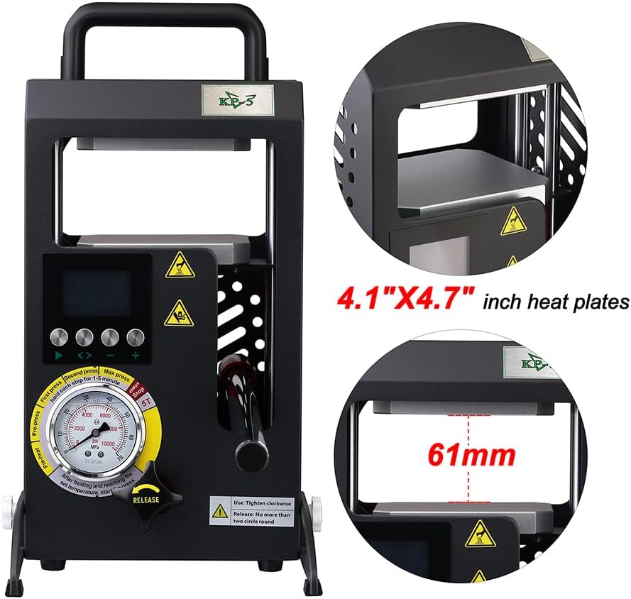 5T Hydraulic Heat Press Machine with 5Tons Dual Heating Plates 4.1x4.7 Inches Manual Heat Press Machine with Temperature Controller LCD Screen